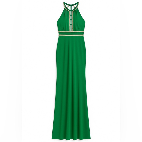 Xscape Emerald Green Beaded Prom Dress Formal Evening Gown Halter Black Tie Sz 2 - Picture 1 of 10